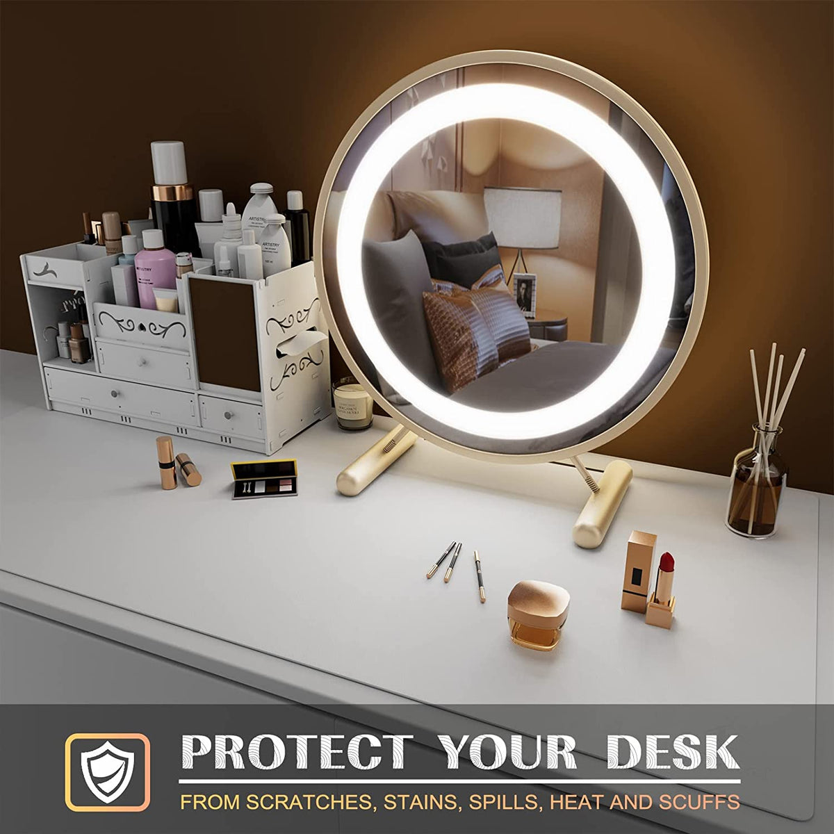 Large Office Desk Mat, Leather Mouse Pad (31.5"X15.7", White)