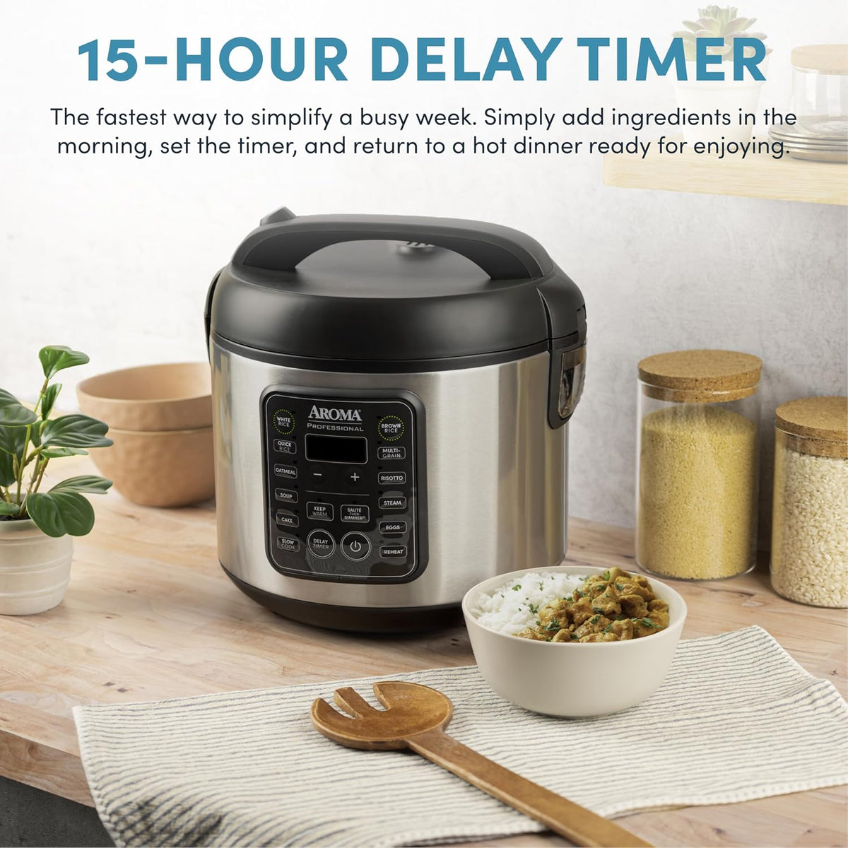 Professional Digital Rice Cooker, 10-Cup (Uncooked) / 20-Cup (Cooked), Multicooker, Slow Cooker, Steamer, Oatmeal Cooker, Egg Cooker, STS, 5 Qt, Black, ARC-5200SB