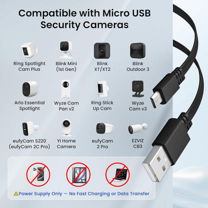 Flat USB a to Micro USB Power Extension Cable 30FT/9M 2Pack,Black