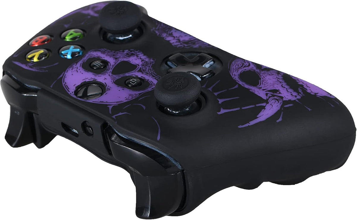 Laser Carving Silicone Skin for Xbox One S/X Controller X 1(Skulls Purple) with Exclusive Thumb Grips X 8