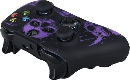 Laser Carving Silicone Skin for Xbox One S/X Controller X 1(Skulls Purple) with Exclusive Thumb Grips X 8
