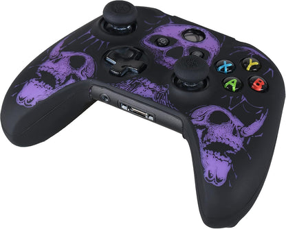 Laser Carving Silicone Skin for Xbox One S/X Controller X 1(Skulls Purple) with Exclusive Thumb Grips X 8