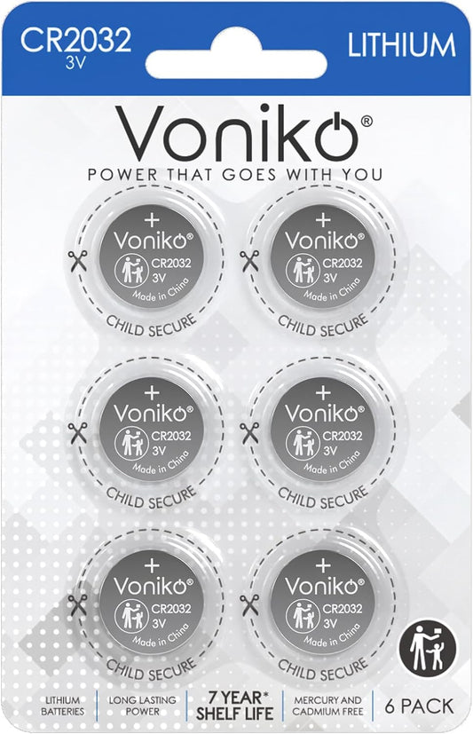 CR2032 3V Lithium Batteries 6 Pack for Child Safety, Compatible with Airtag, Key Fobs, Thermometers, Scales – 7 Years Shelf Life