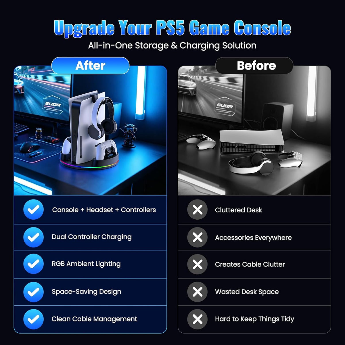 for Ps5/Slim/Pro Console Stand with Controller Charger