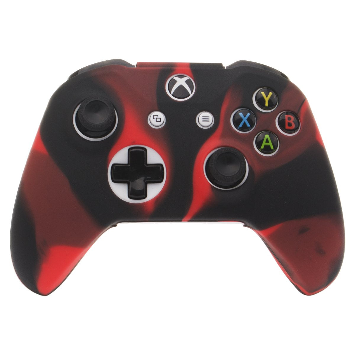 Silicone Cover Skin Case for Microsoft Xbox One X & Xbox One S Controller X 1(Red Black) with Pro Thumb Grips 8 Pieces