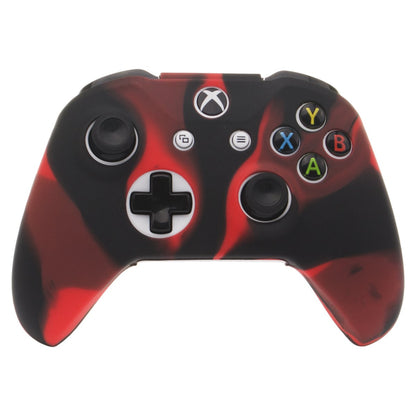 Silicone Cover Skin Case for Microsoft Xbox One X & Xbox One S Controller X 1(Red Black) with Pro Thumb Grips 8 Pieces