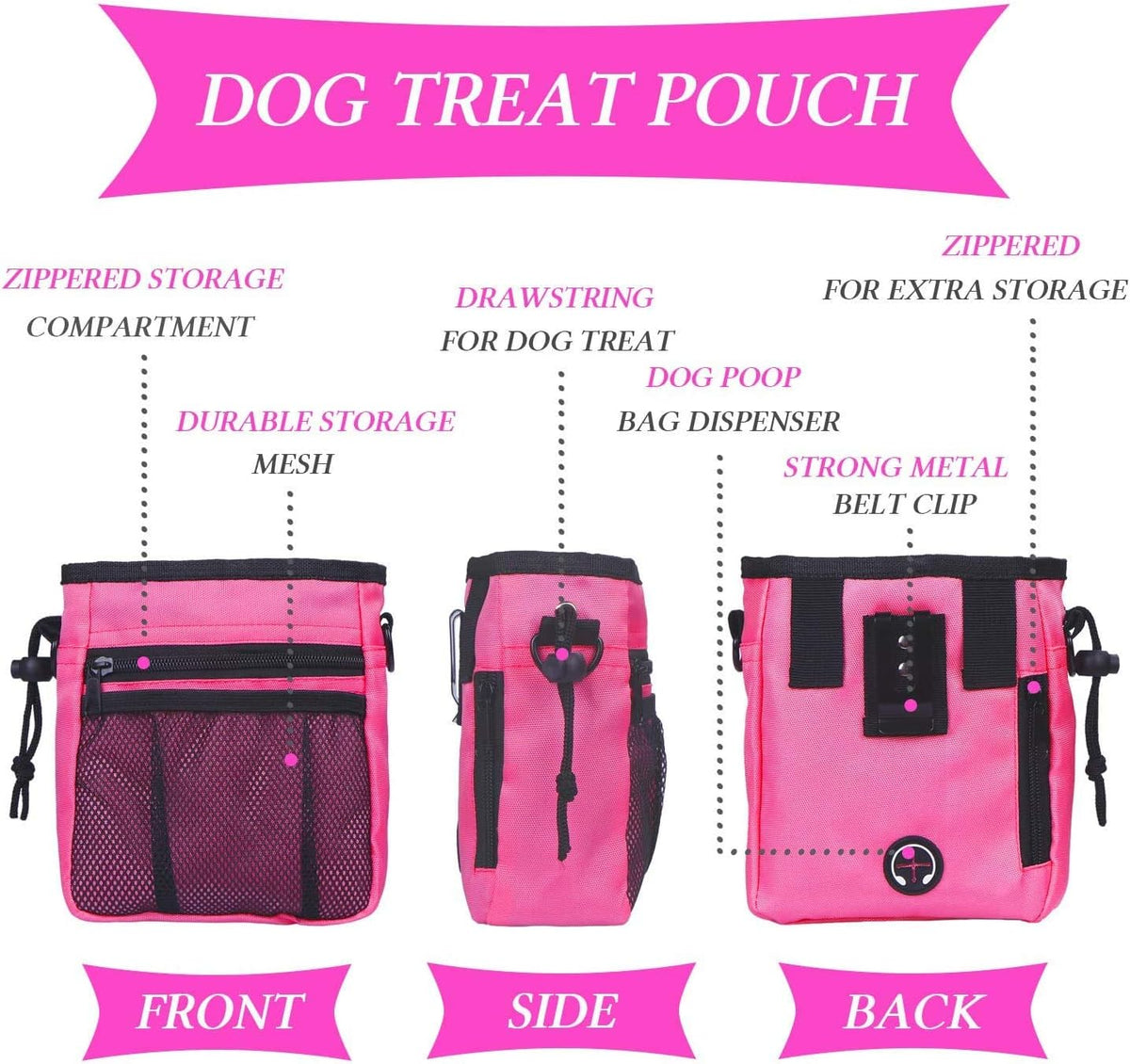 4-In-1 Dog Training Set, Puppy Training Treats- Dog Treat Training Pouch, Dog Whistle, Dog Doorbells, Dog Clicker, Ideal Gift for First Time Pet Owners, Training Dog Owners (Pink)