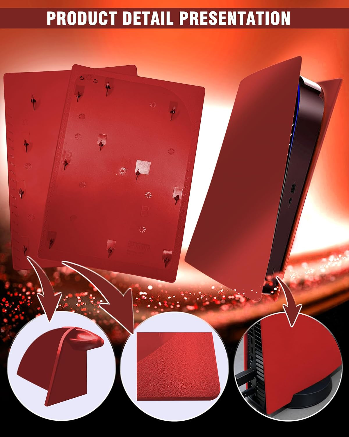Faceplate for PS5 Digital Edition, Anti-Scratch Dustproof Plates Replacement Cover Skin Accessories Compatible with PS5 Console Digital Edition, Red, 2020 Standard Version
