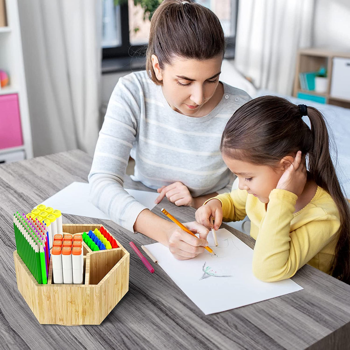 Bamboo Art Supply Organizer,Rotating Pencil Holder Back to School Supplies