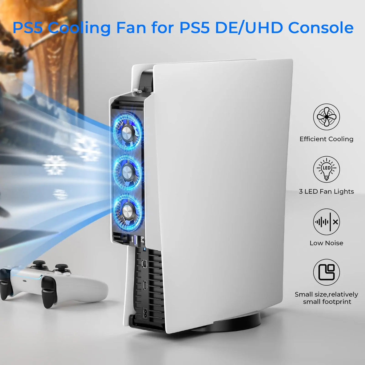 PS5 Cooling Fan with LED Light,Quiet & Efficient Cooling System for PS5 Cooler,3 Fan Speeds,Compatible PS5 Digital&Discs Edition