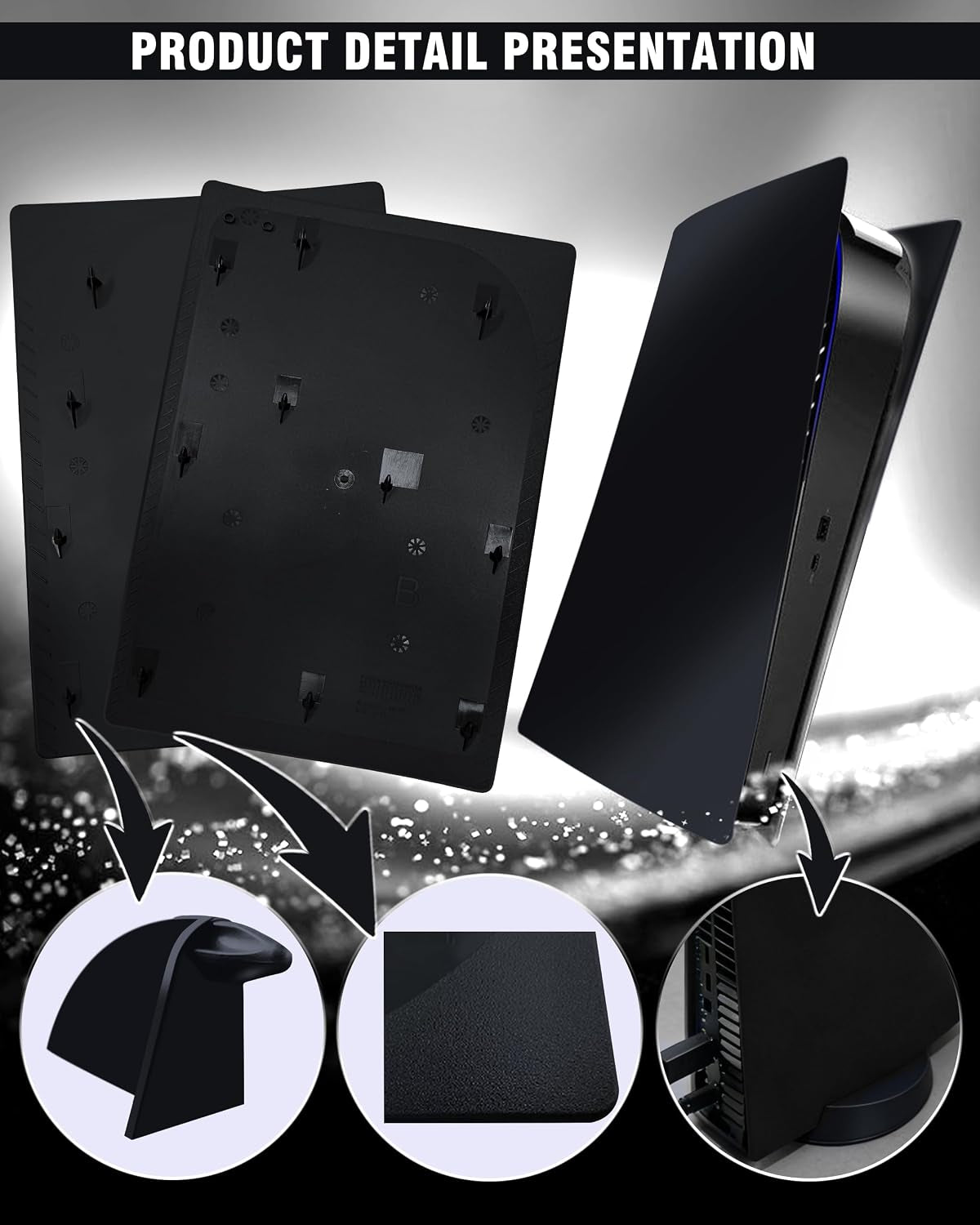Faceplate for PS5 Digital Edition, Anti-Scratch Dustproof Plates Replacement Cover Skin Accessories Compatible with PS5 Console Digital Edition, Black, 2020 Launch Version