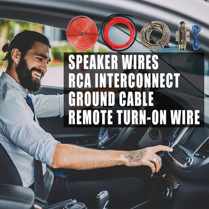 8 Gauge 1000 Watt Amp Wiring Kit with Speaker Wire,Rca Cable for Car Audio