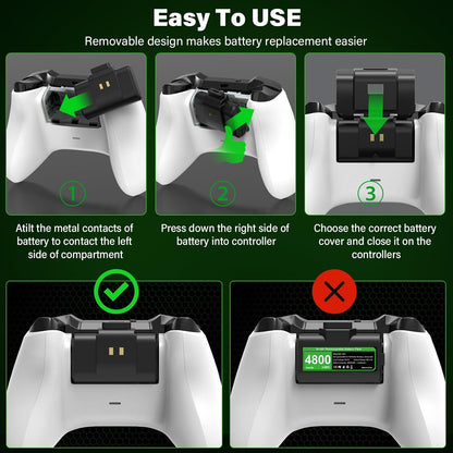 Rechargeable Controller Battery Pack for Xbox,2X4800Mwh(2000Mah) Batteries Pack with USB-C Charging Cable for Xbox Series S|X/X-Box One S/X/ Elite Remote Play and Charge Kit with 4 Cover(2 Pack)