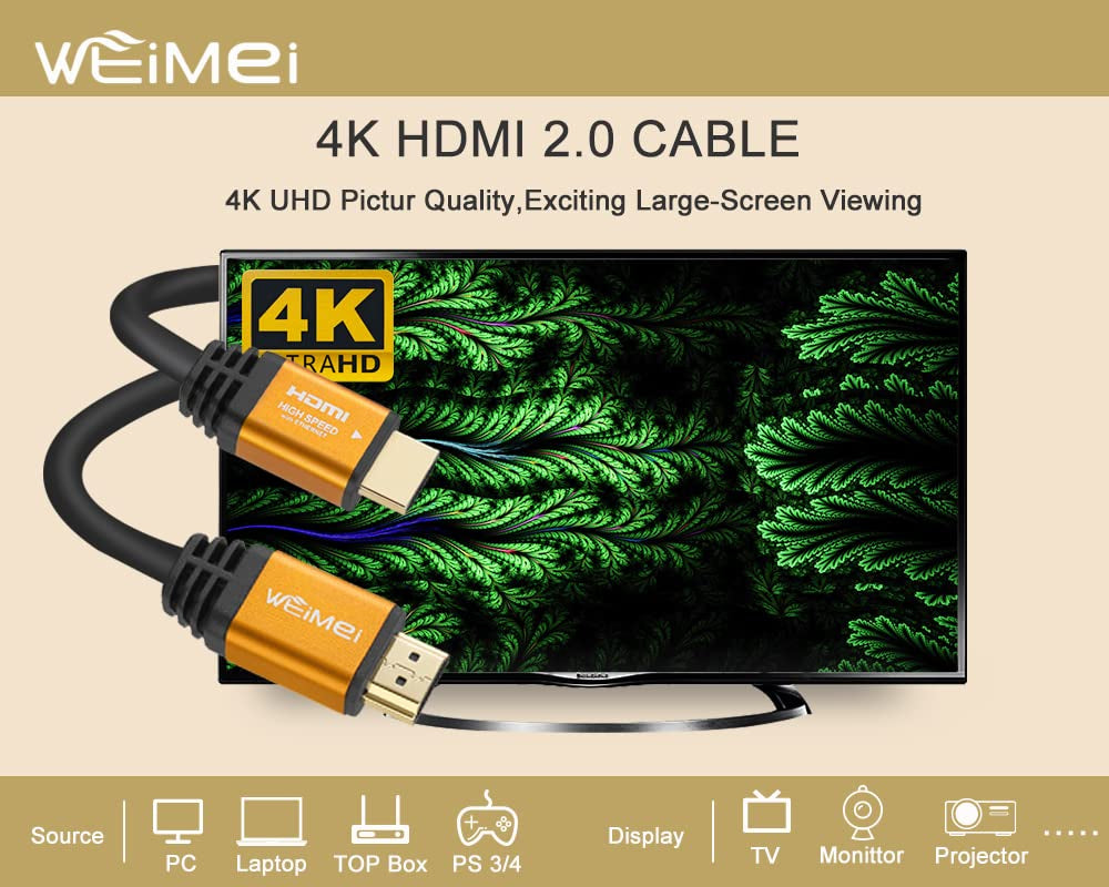 30 Feet 4K HDMI Cable 2.0 HDMI Cord 30Ft Support 4K@60Hz UHD 2160P Ethernet 3D ARC with Gold-Plated Connector and Bare Copper Conductor (From 6Ft to 100 Ft for Choices)