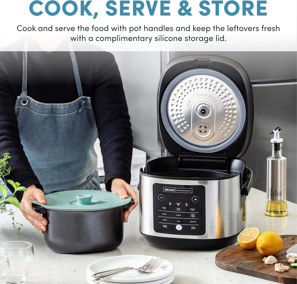 ® 20-Cup Slow Cook Rice Cooker and Brown Rice Cooker with Lift-Out Pot Handles and Silicone Storage Lid — Pfas-Free Corecoat™ Ceramic
