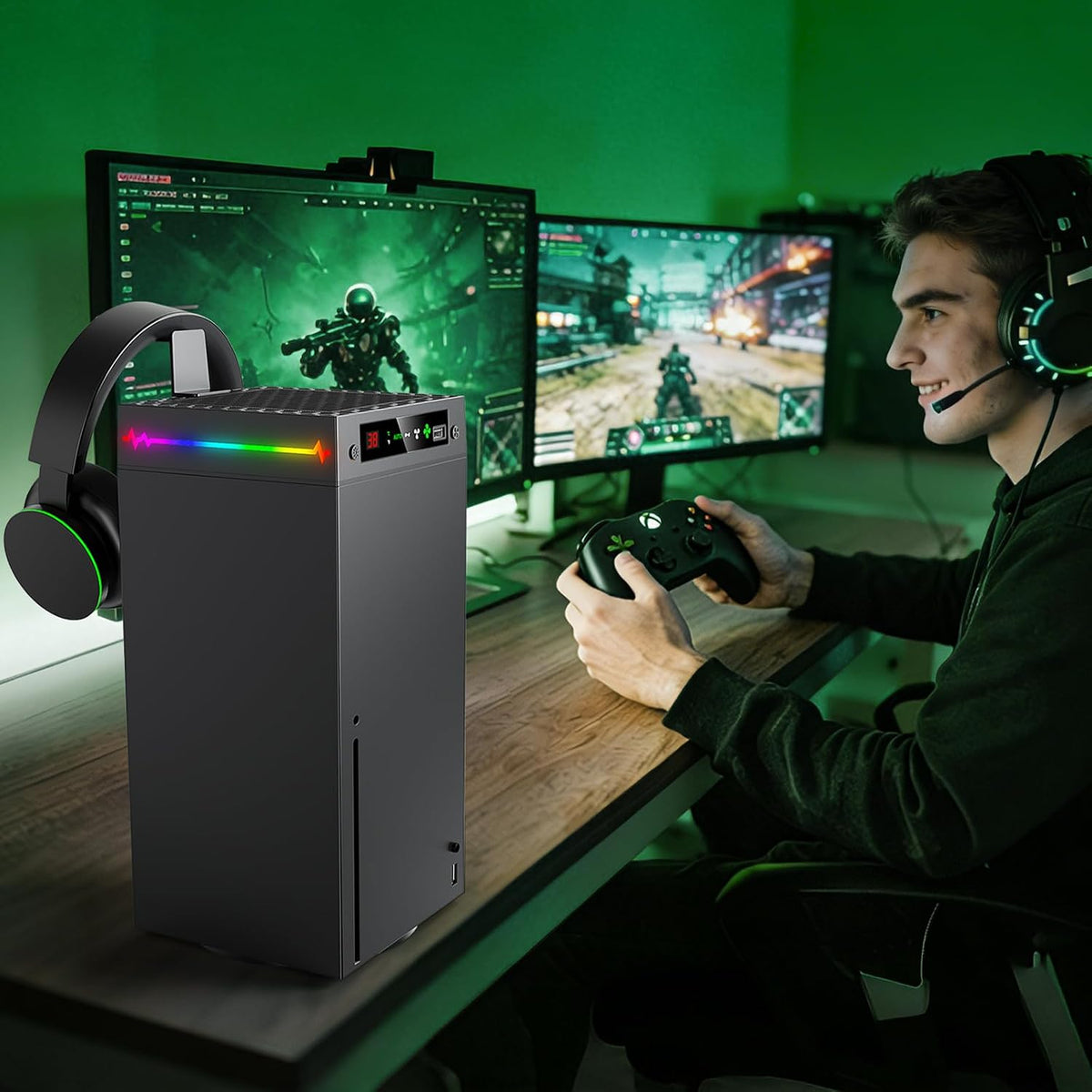 Auto Cooling Fan for Xbox Series X with LED Temperature Display&9 RGB Light