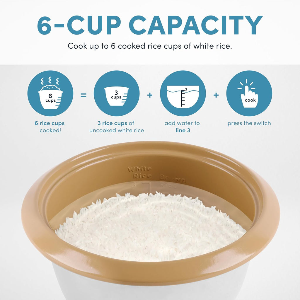 ® 6-Cup (Cooked) One-Touch Pot Style Rice Cooker with Corecoat™ Pfas-Free Nonstick Ceramic Surface (1.5 Quarts)