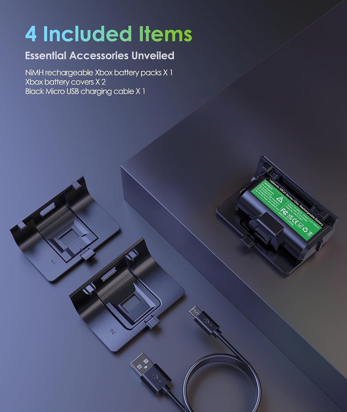 Rechargeable Xbox Battery Pack Compatible with Xbox Series X|S, Xbox One/One S/One X/Elite Controllers, 1400Mah Xbox Controller Battery Pack Rechargeable with 2 Covers+Usb Cable, Play While Charging
