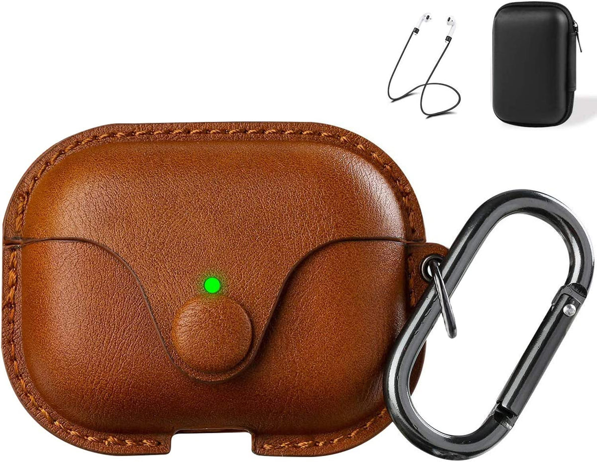 for Airpods Pro 1St/2Nd Case Leather with Keychain, Brown