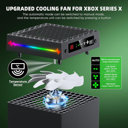 Auto Cooling Fan for Xbox Series X with LED Temperature Display&9 RGB Light