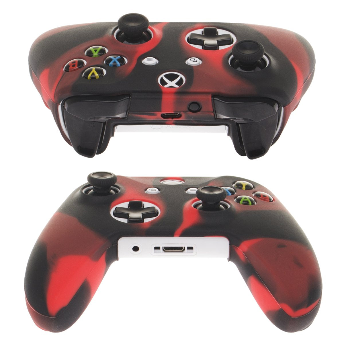 Silicone Cover Skin Case for Microsoft Xbox One X & Xbox One S Controller X 1(Red Black) with Pro Thumb Grips 8 Pieces