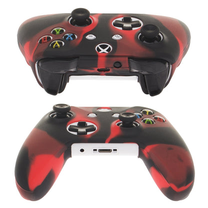 Silicone Cover Skin Case for Microsoft Xbox One X & Xbox One S Controller X 1(Red Black) with Pro Thumb Grips 8 Pieces