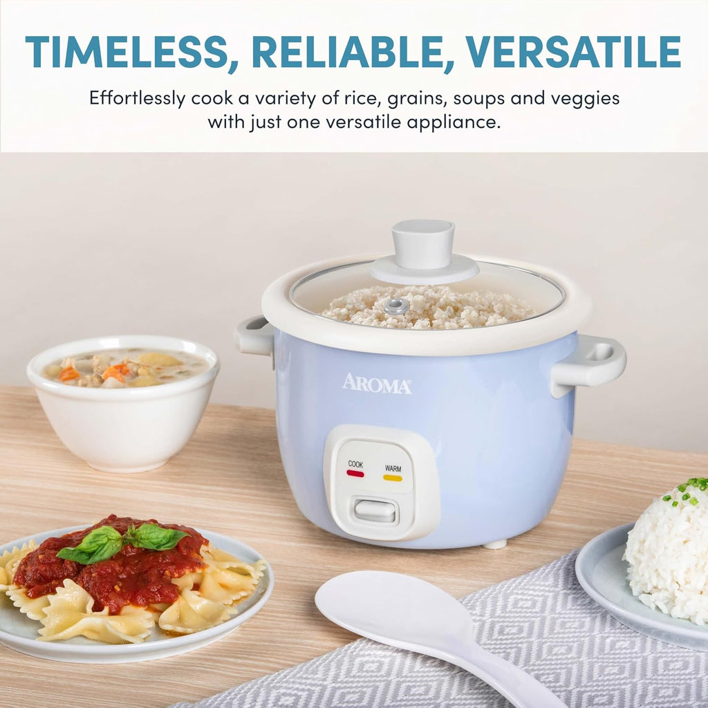® Mini Rice Cooker, 2-Cup (Uncooked) / 4-Cup (Cooked), Grain Cooker, Soup Maker, Oatmeal Cooker, Auto Keep Warm, 1 Qt, Blue, ARC-302NGBL
