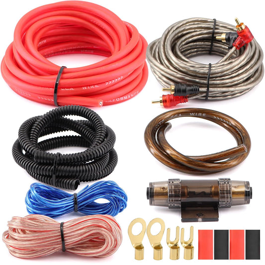 8 Gauge 1000 Watt Amp Wiring Kit with Speaker Wire,Rca Cable for Car Audio