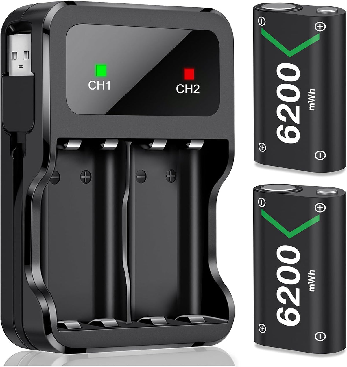 for Xbox Controller Battery Pack, 2X6200Mwh Rechargeable Battery Pack for Xbox Series X|S/One/Elite Controllers – 30Hrs Playtime, Fast Charging & Overheat Protection