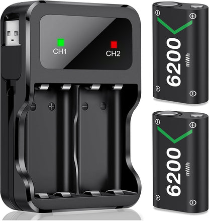 for Xbox Controller Battery Pack, 2X6200Mwh Rechargeable Battery Pack for Xbox Series X|S/One/Elite Controllers – 30Hrs Playtime, Fast Charging & Overheat Protection
