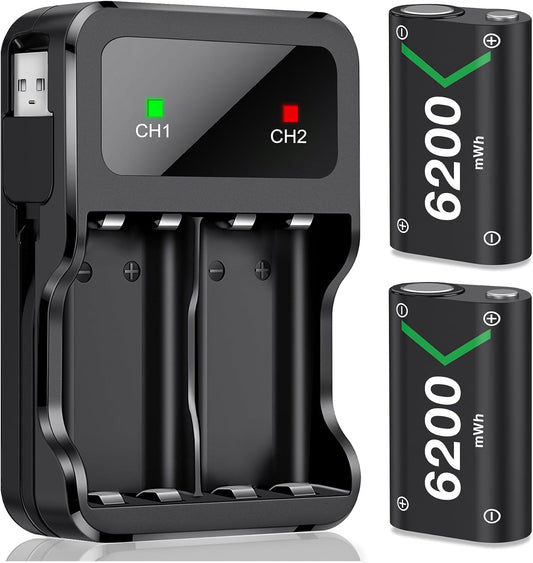 for Xbox Controller Battery Pack, 2X6200Mwh Rechargeable Battery Pack for Xbox Series X|S/One/Elite Controllers – 30Hrs Playtime, Fast Charging & Overheat Protection