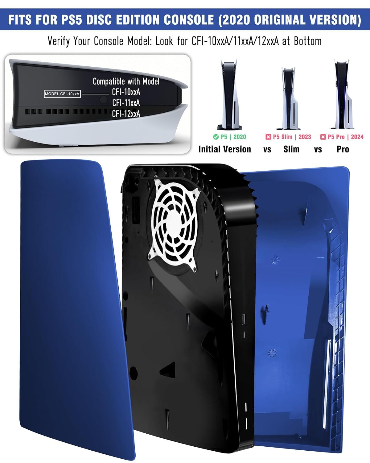 Faceplate for PS5 Disc Edition, Anti-Scratch Dustproof Plates Replacement Cover Skin Accessories Compatible with PS5 Console with a Disc Drive, Blue, 2020 Standard Version