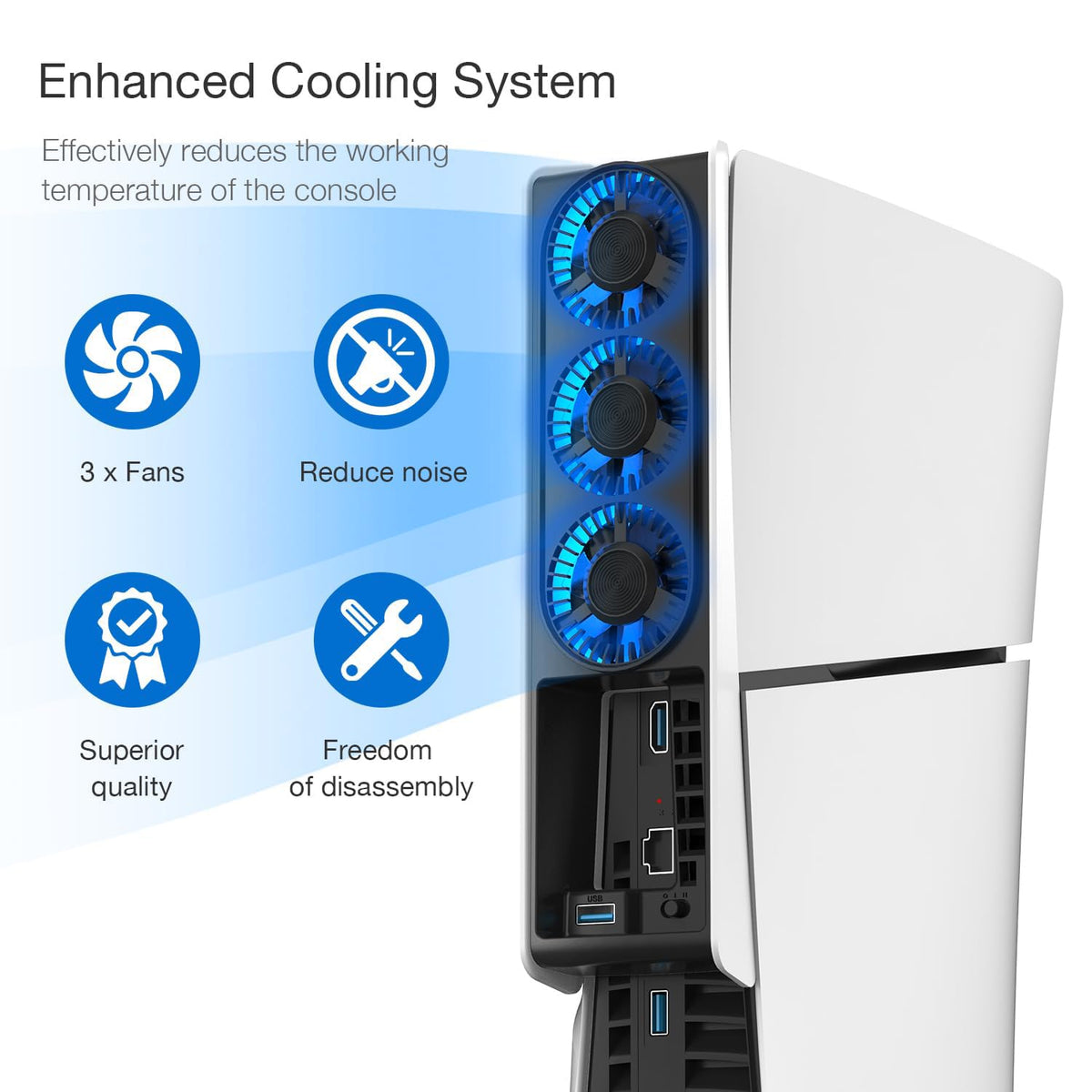 Cooling Fan for PS5 Slim, Upgraded Quiet Cooler Fan with LED Light