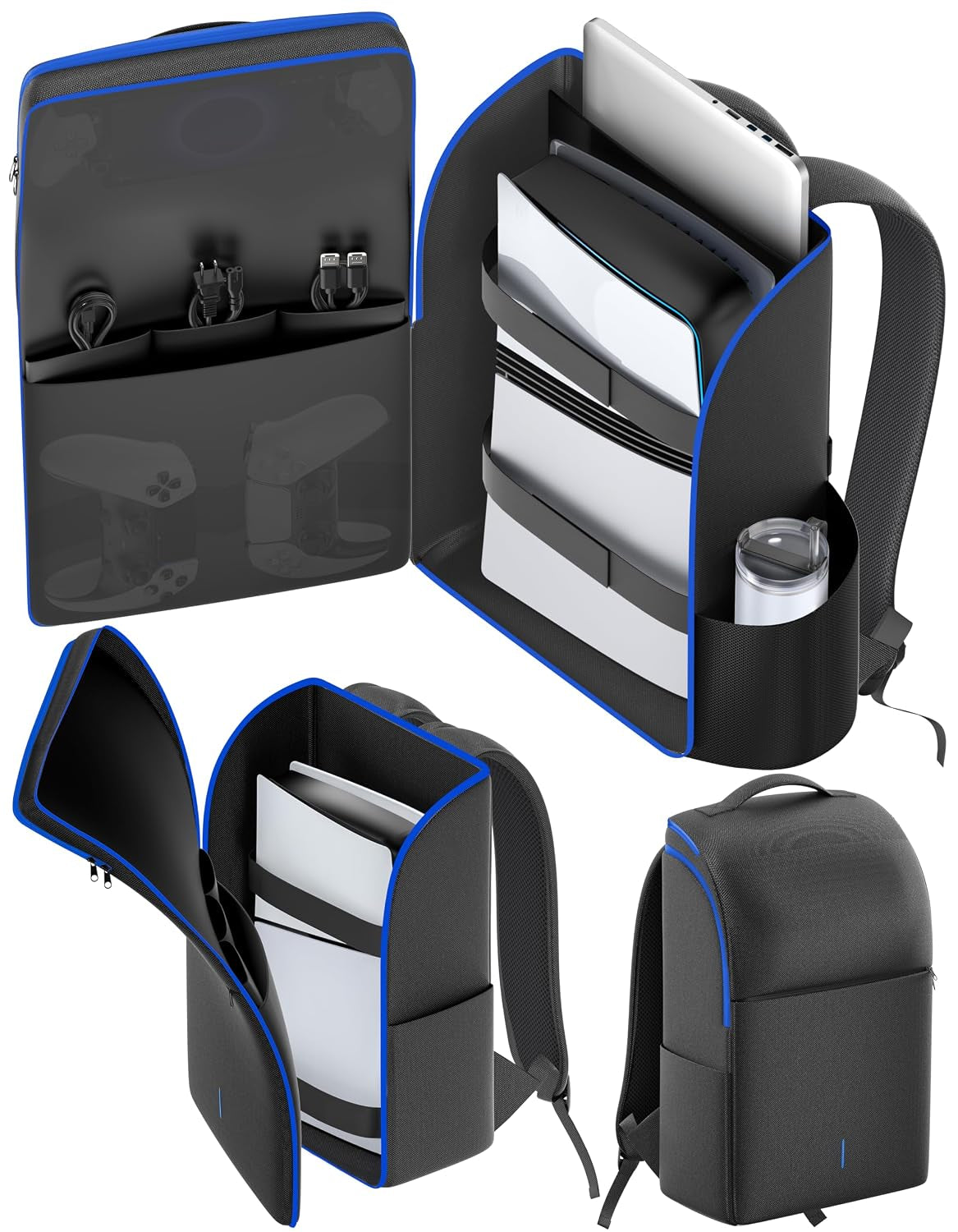 PS5/ Slim/ Pro Console Backpack, Full Protection Carrying Case, Large Capacity Storage Bag, Dual Controllers, PS Portal, Laptop, Game Cards, 3 Cable Pouch, Ocean Blue