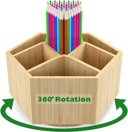 Bamboo Art Supply Organizer,Rotating Pencil Holder Back to School Supplies
