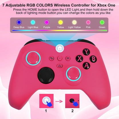 Xbox One Controller, RGB LED Light 2.4Ghz Wireless Controller Compatible with Xbox One X/S Xbox Series X/S with 3.5Mm Audio Headphone Jack & 800Mah Rechargeable Built-In Battery, Deep Pink