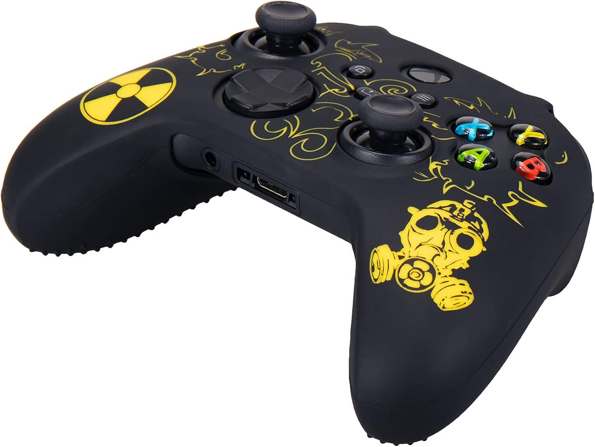 Silicone Rubber Back Dots Carving Customizing Skin Cover for Xbox Series X/S Controller X 1(Radiation Yellow) with Pro Thumb Grips X 10