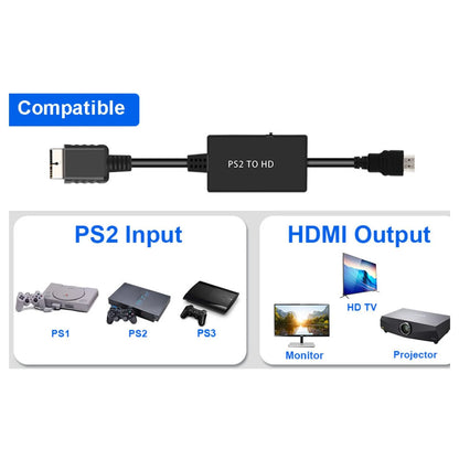 PS2 to HDMI Converter Cable Adapter, 1080P/720P Supported Audio Video Output with USB Power Cable