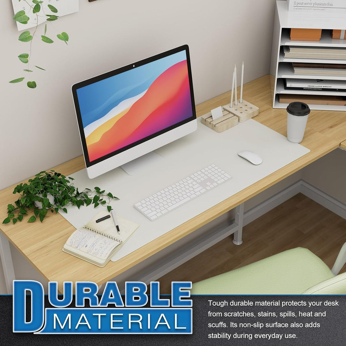 Large Office Desk Mat, Leather Mouse Pad (31.5"X15.7", White)