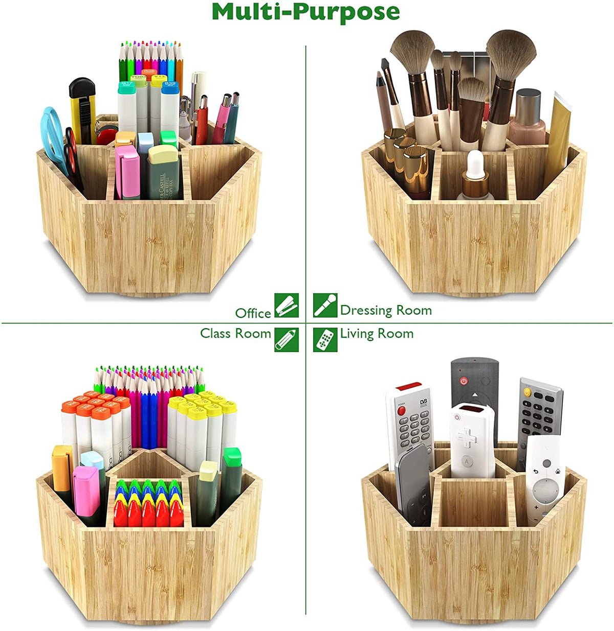 Bamboo Art Supply Organizer,Rotating Pencil Holder Back to School Supplies