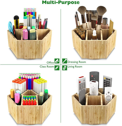 Bamboo Art Supply Organizer,Rotating Pencil Holder Back to School Supplies
