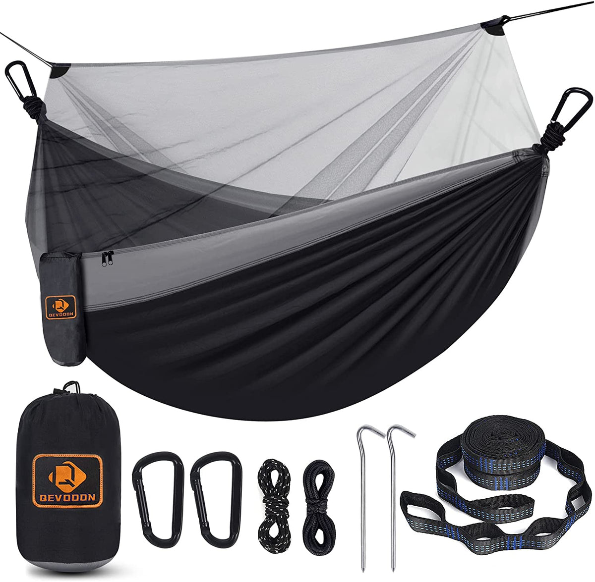Camping Hammock with Net,Portable Lightweight Double Hammocks with Tree Straps and Solid D-Shape Hanging Hooks,Parachute Nylon Hammock for Backpacking Beach Backyard Patio Hiking