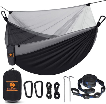 Camping Hammock with Net,Portable Lightweight Double Hammocks with Tree Straps and Solid D-Shape Hanging Hooks,Parachute Nylon Hammock for Backpacking Beach Backyard Patio Hiking