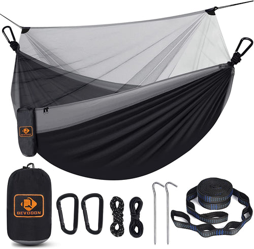 Camping Hammock with Net,Portable Lightweight Double Hammocks with Tree Straps and Solid D-Shape Hanging Hooks,Parachute Nylon Hammock for Backpacking Beach Backyard Patio Hiking