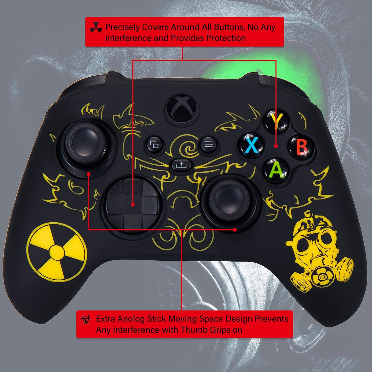 Silicone Rubber Back Dots Carving Customizing Skin Cover for Xbox Series X/S Controller X 1(Radiation Yellow) with Pro Thumb Grips X 10