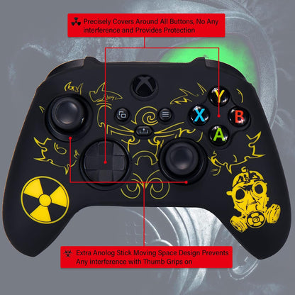 Silicone Rubber Back Dots Carving Customizing Skin Cover for Xbox Series X/S Controller X 1(Radiation Yellow) with Pro Thumb Grips X 10