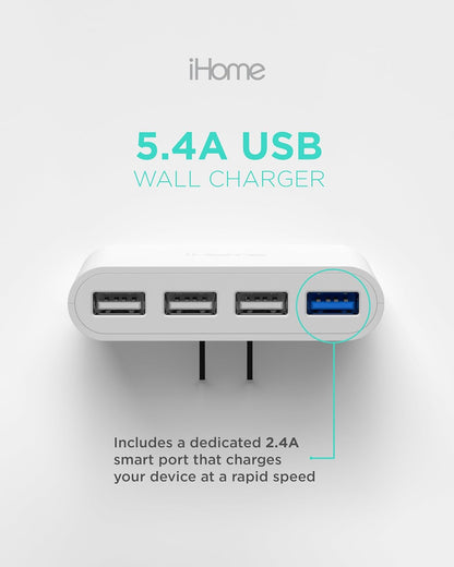 Slim 4-Port USB Wall Charger, Flat Multiport Travel Plug Adapter