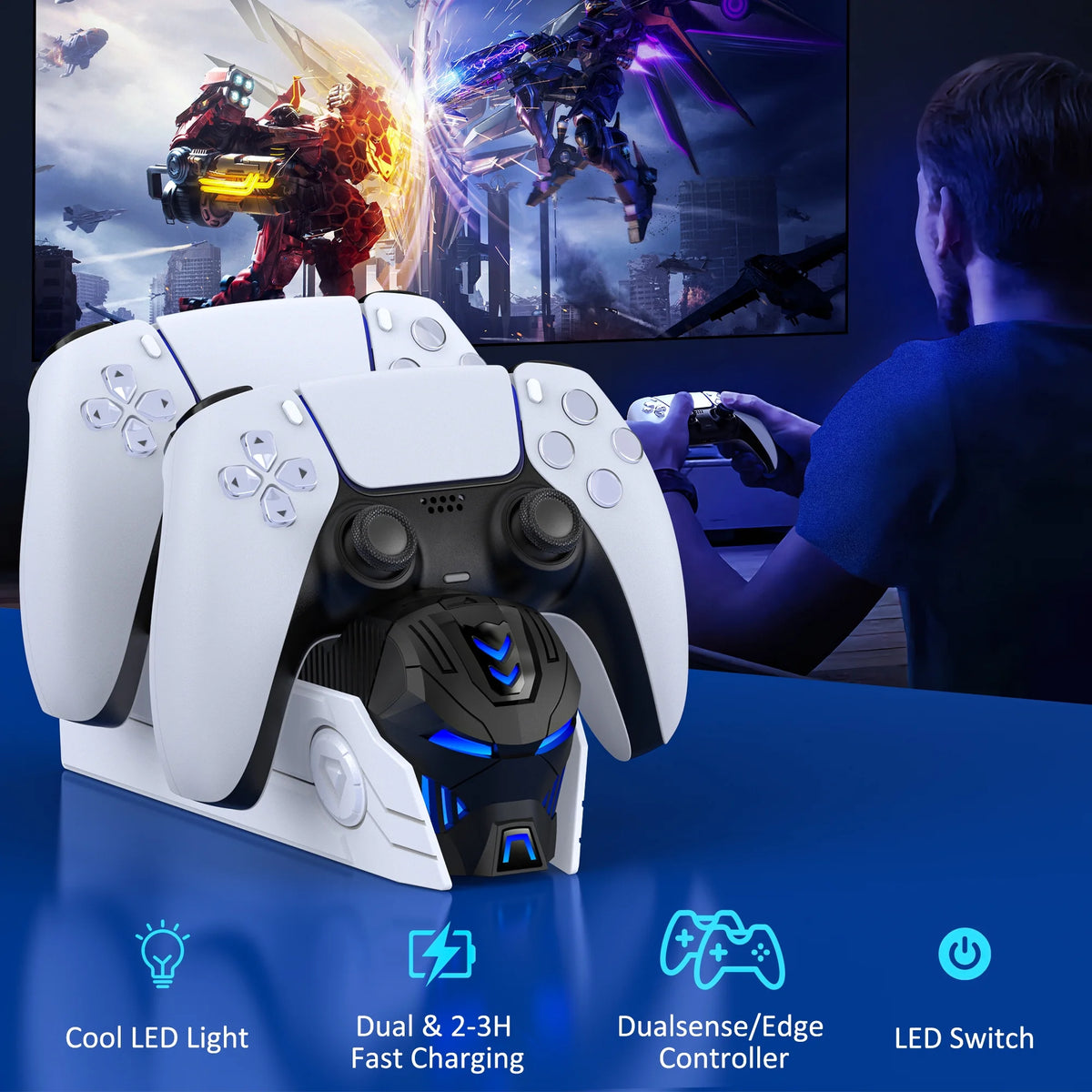 PS5 Controller Charger Station, Dual Fast Charging Dock for PS5 Dualsense Controller, PS5 Accessories