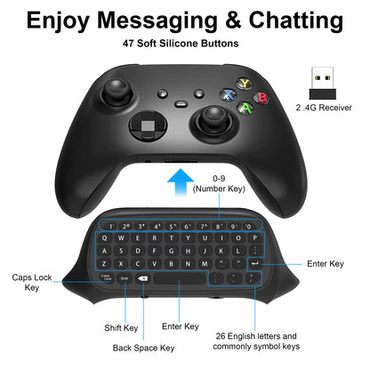 Wireless Game Controller Keyboards Fit for Xbox Series S/X, Xbox One/S,  2.4G Mini QWERTY Keyboard Gaming Message Chatpad with USB Receiver, 3.5Mm Audio Jack