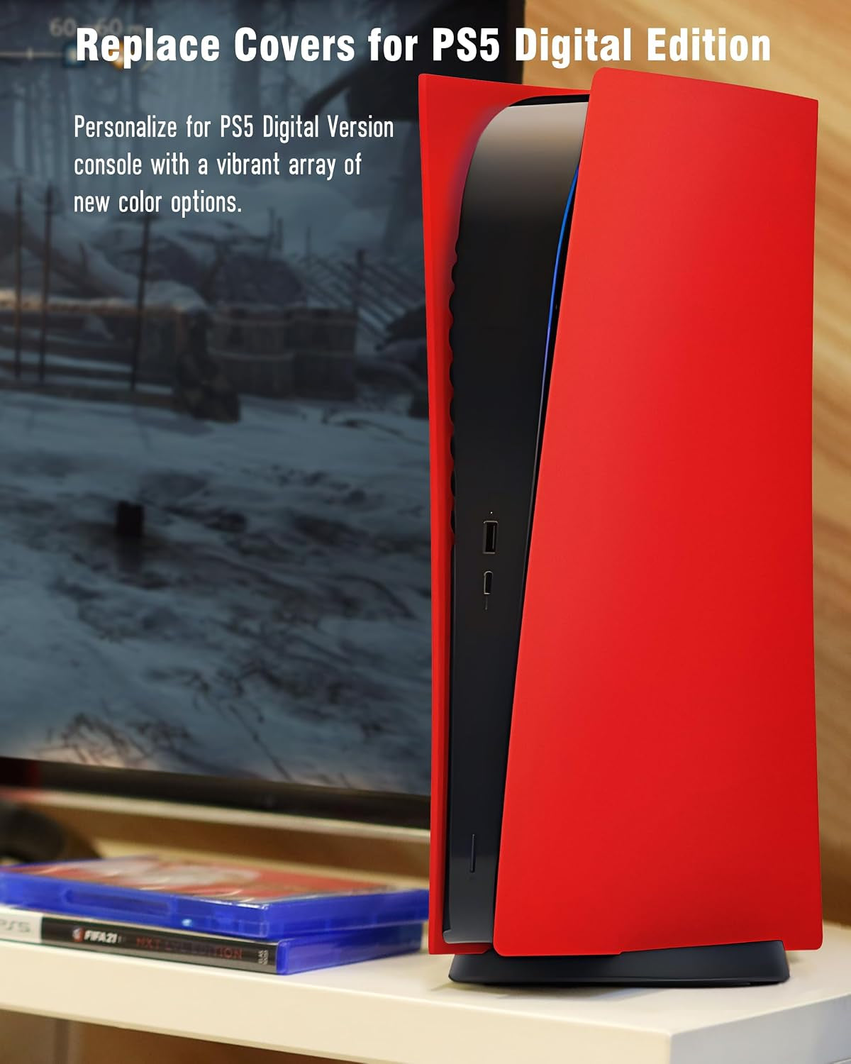 Faceplate for PS5 Digital Edition, Anti-Scratch Dustproof Plates Replacement Cover Skin Accessories Compatible with PS5 Console Digital Edition, Red, 2020 Standard Version